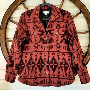 Ariat R.E.A.L Marsala Maroon Aztec Tribal Indian Blanket Shacket Jacket Large